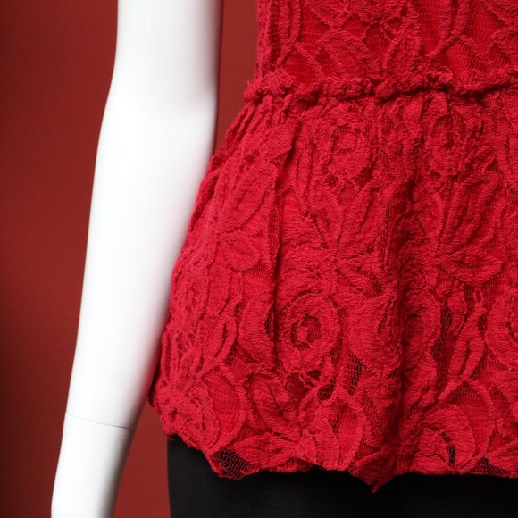 Dynamite Red Lace Peplum Blouse - Picture 3 of 13